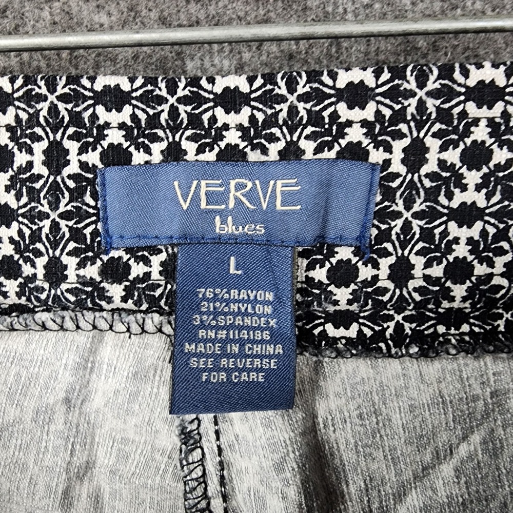 Verve Blues Ankle Pants Women Large Black White Geometric Print High Rise Crop - Picture 8 of 9